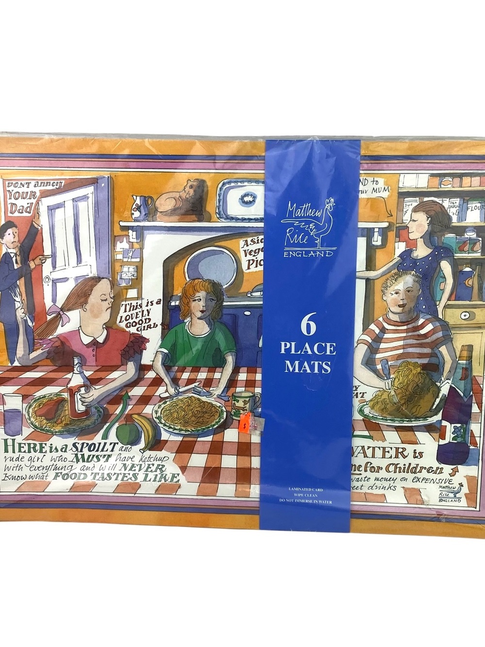 Matthew Rice Illustrated Laminated Card Placemats Vintage England Set of 6 NEW